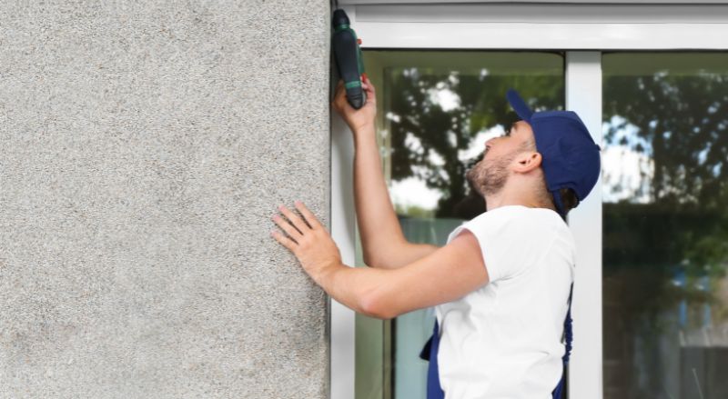technicien installant un volet roulant electrique