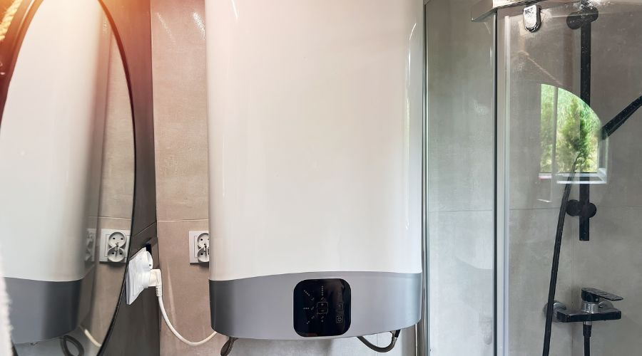 chauffe-eau électrique mural type Ariston dans une salle de bain