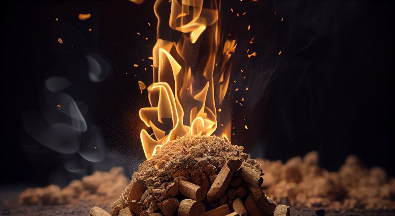 granules de copeaux de bois en combustion