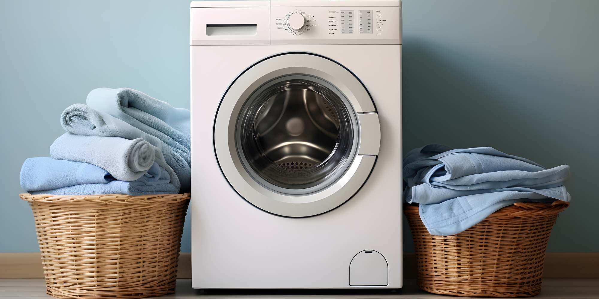 machine à laver entourée de linge