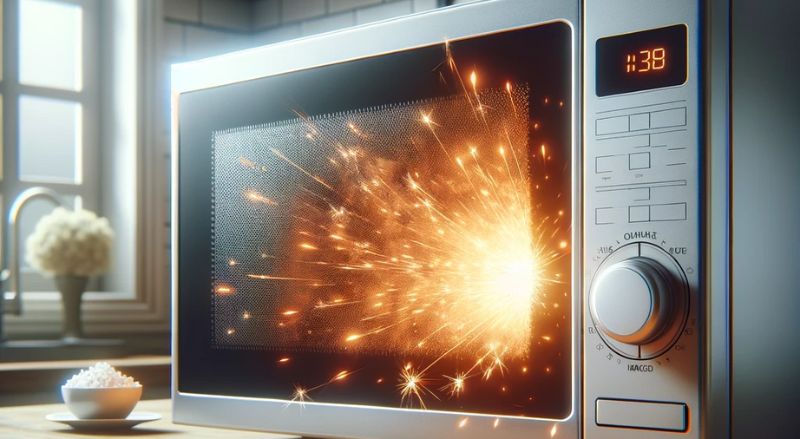 micro ondes qui fait des etincelles sur un comptoir de cuisine