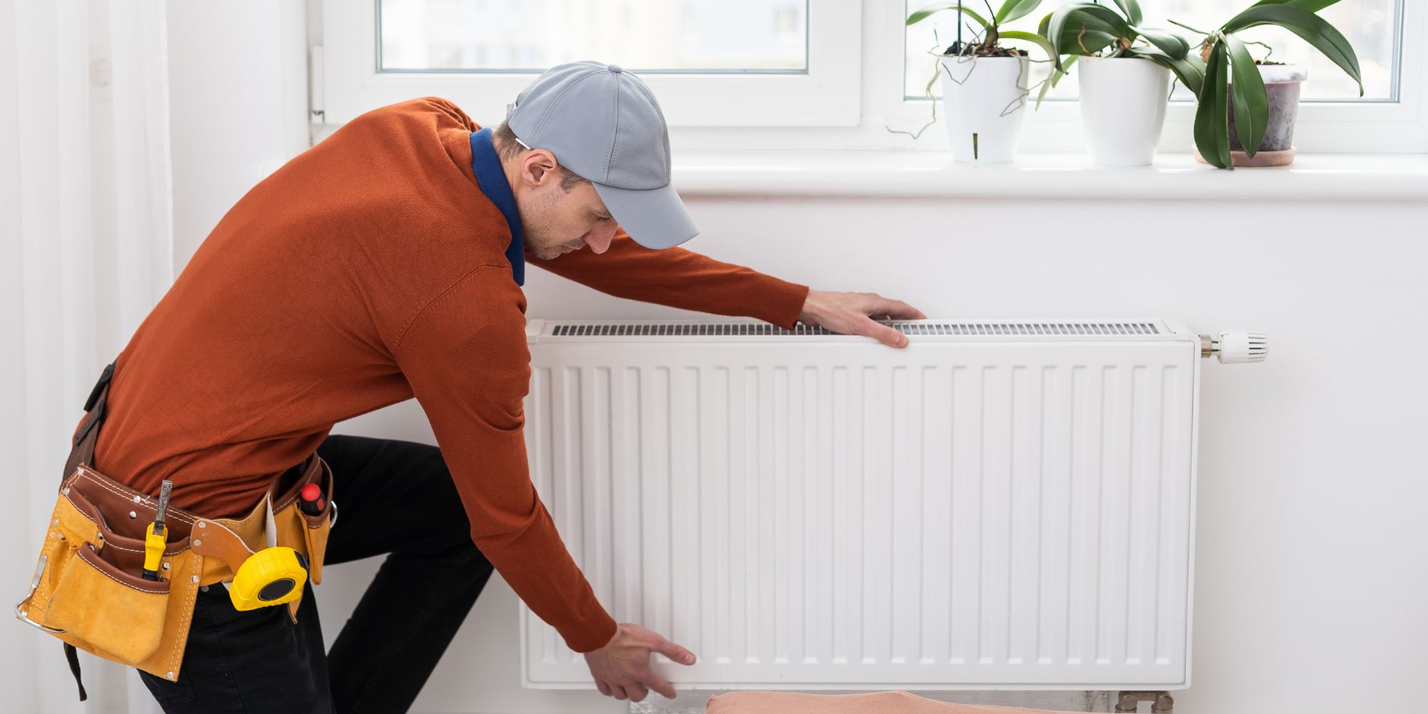 Artisan qui installe un radiateur