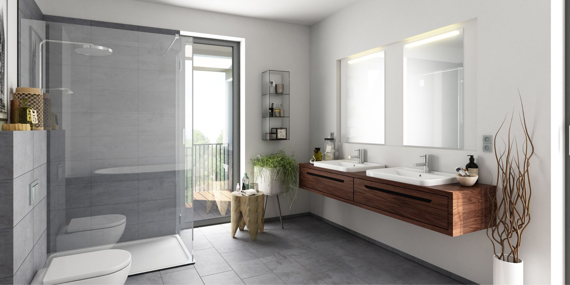 salle de bain avec une grande douche à l'italienne