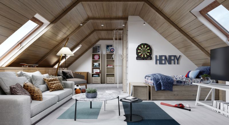 rangements dans une chambre sous pente