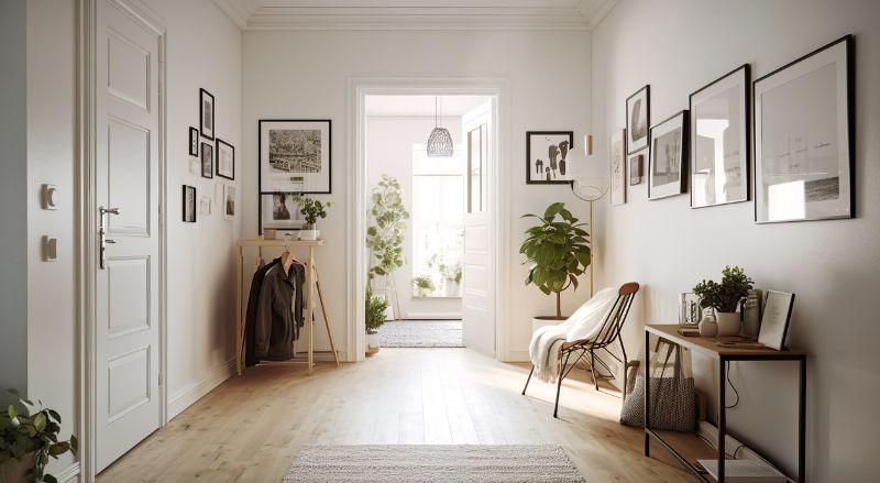 entree d appartement avec moulures au plafond et blocs de portes associes