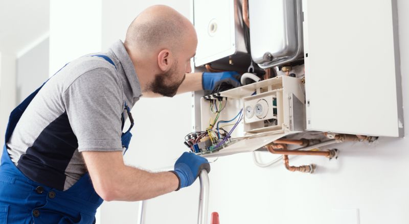 chauffagiste en cours d'intervention sur une chauidère