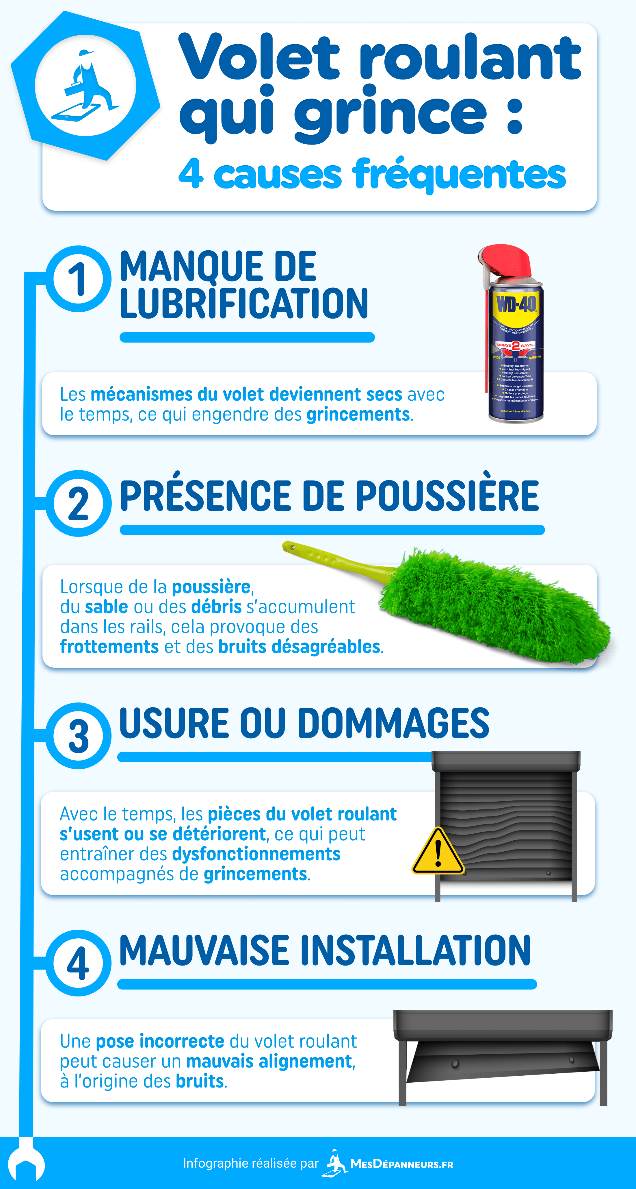 infographie volet roulant grince causes mesdespanneurs mesdespanneurs.fr