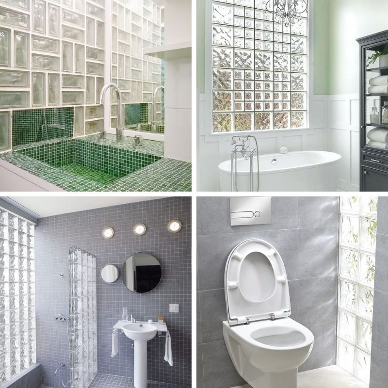 pavés de verre dans la salle de bain