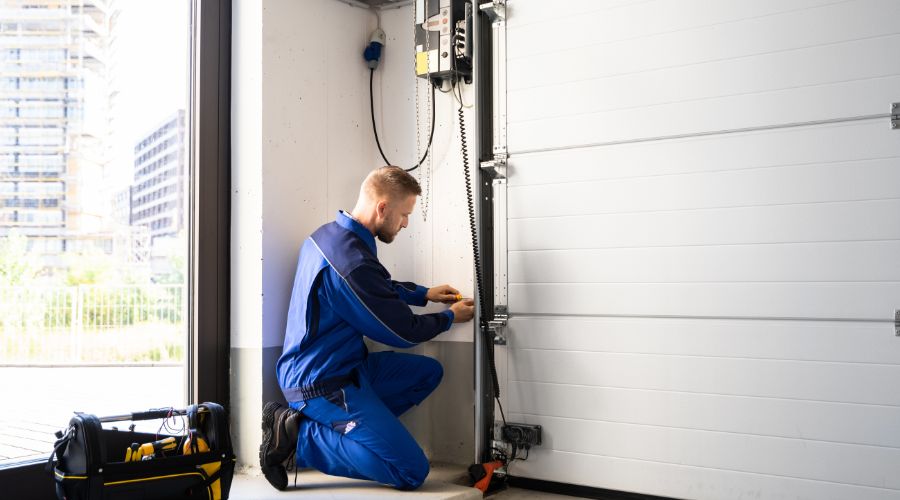 installation d'une porte de garage électrique en pvc par un pro