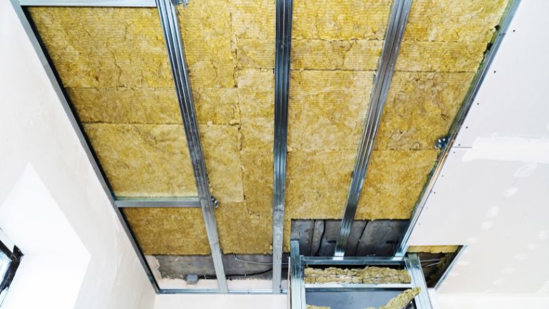 Réalisation d'un faux plafond avec laine minérale