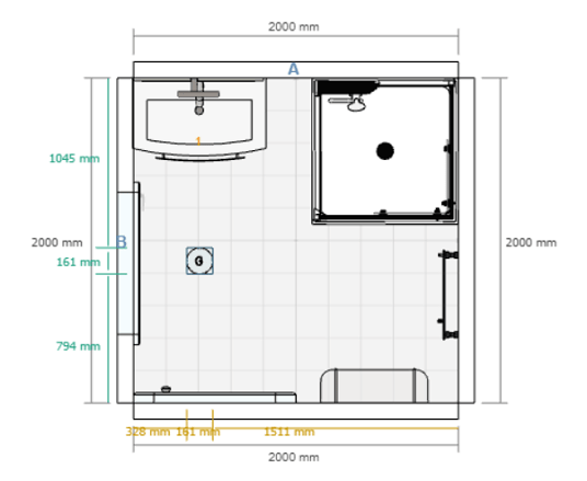 Plan d'une salle de bain de 4m²