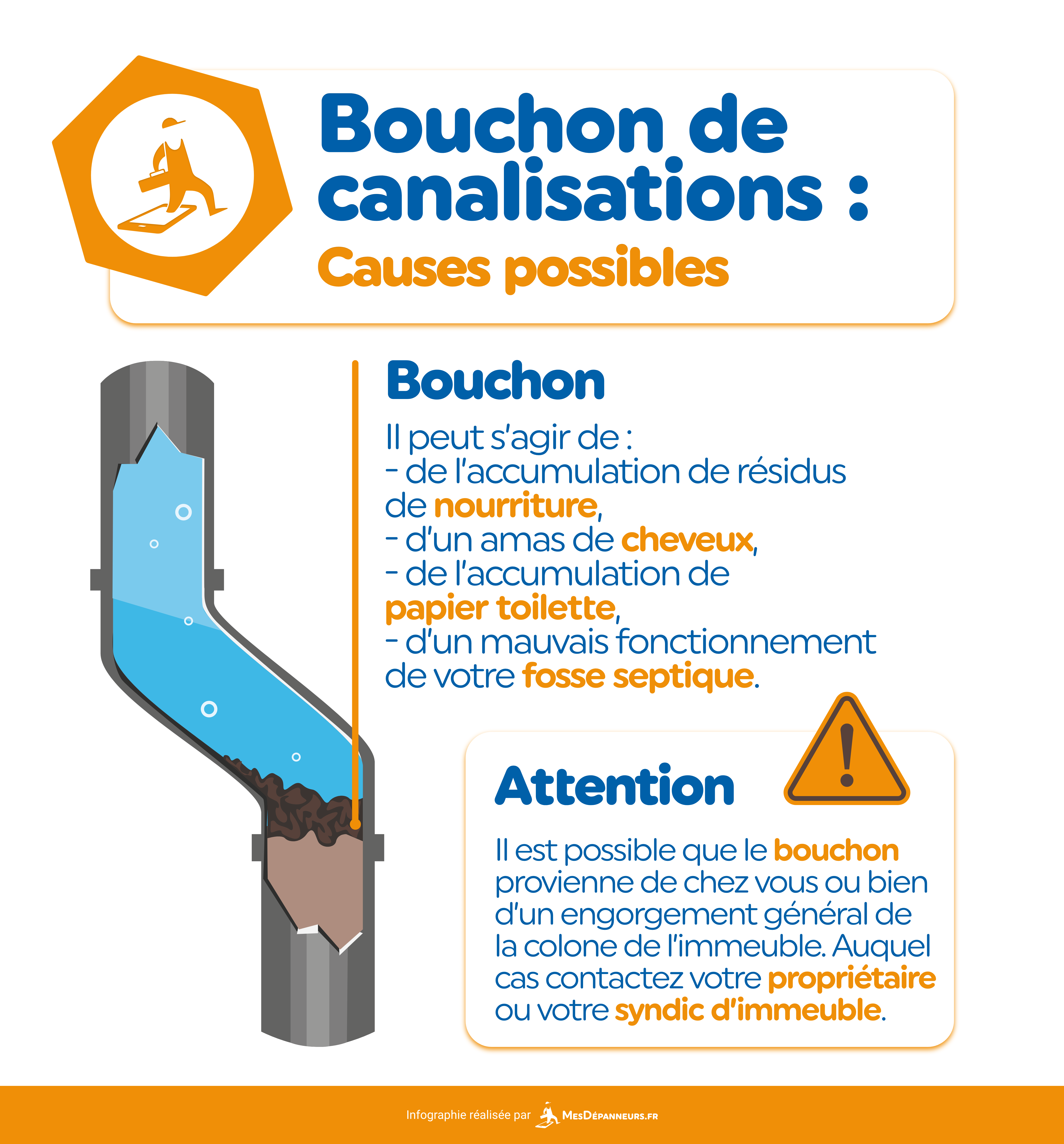 infographie bouchon canalisations causes mesdespanneurs mesdespanneurs.fr