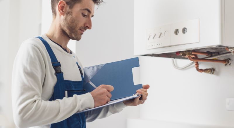 plombier chauffagiste controlant une chaudiere au gaz