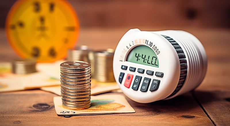 tete de vanne thermostatique numerique monnaie euro et etiquette energetique pour illustrer le concept d augmentation des prix du chauffage
